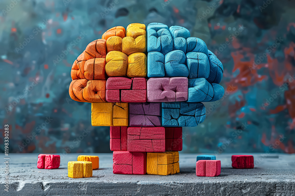 Leinwandbilder colorful brain made of blocks is displayed on a table. the blocks are arranged in a way that resembl
