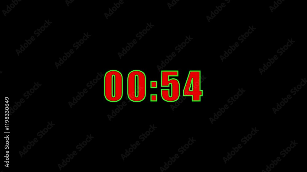 Poster 1 minute digital negative countdown. one minute digital timer. 60 seconds glitch interference countd
