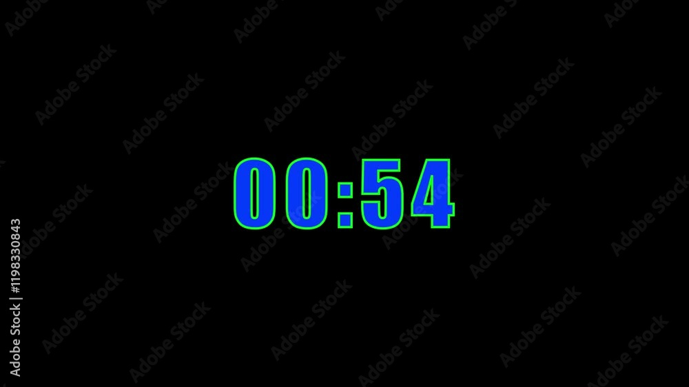 Poster 1 minute digital negative countdown. one minute digital timer. 60 seconds glitch interference countd