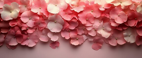 Fototapeta premium Pink hydrangea petals, soft background, romantic, wedding