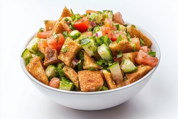 Lebanese fattoush salad on a white background
