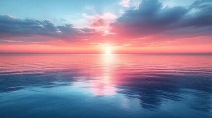 Obraz premium Pink sunset over calm ocean; serene scene