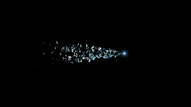 Disappearing feather and stardust particles, 5 types, straight lines, curves and waves, alpha channel,4k
