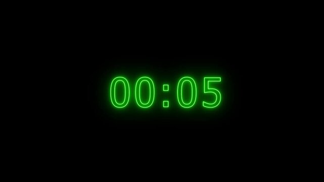 glowing neon one Minute Digital Negative Countdown. one Minute Digital Timer. black backgraound 4k video. 60 Seconds interference countdown numbers
