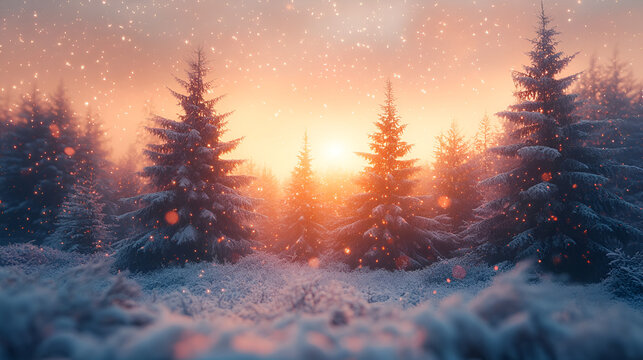 snow covered the pine forest in the soft sun light ai generative 