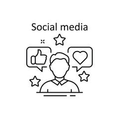 Social media specialist line icon. Media influence sign. Social blogger symbol. Illustration for web and mobile app. Line style influence person icon. Editable stroke social media blogger. Vector