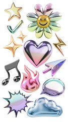 PNG 3d gradient holographic element set, transparent background
