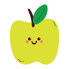 cute hand drawing cartoon green apple sticker. cute apple character drawing for sticker, doodle