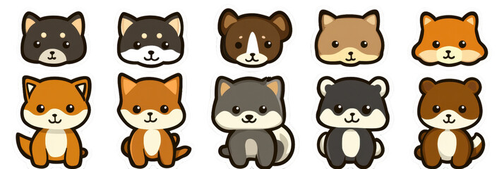 Obraz premium Cute cartoon animal stickers featuring various adorable characters, including dogs, foxes, and raccoons, perfect for adding playful touch to any project