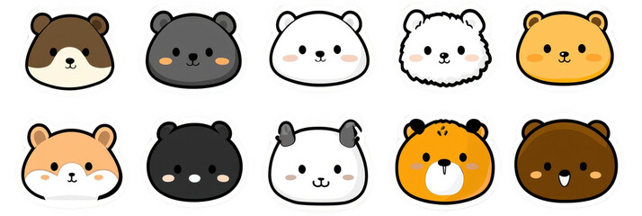 Obraz premium Cute cartoon animal stickers featuring various adorable animal faces, including bears, pandas, and fluffy creatures. Perfect for adding charm to any project