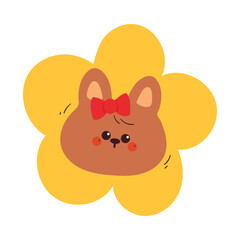 cute hand drawing cartoon bunny inside yellow flower. cute animal drawing for sticker and icon