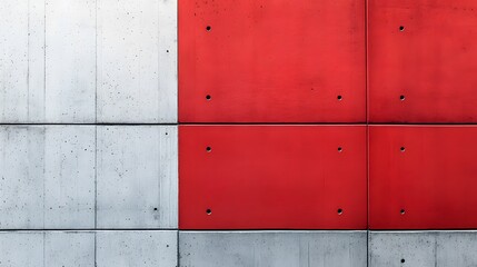 Abstract Concrete Wall with Red Panels
