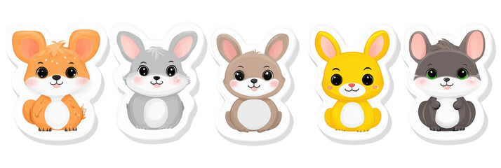 Obraz premium Cute cartoon animals including corgi, rabbits, and cheerful bunny. These adorable stickers are perfect for adding playful touch to any project or decoration
