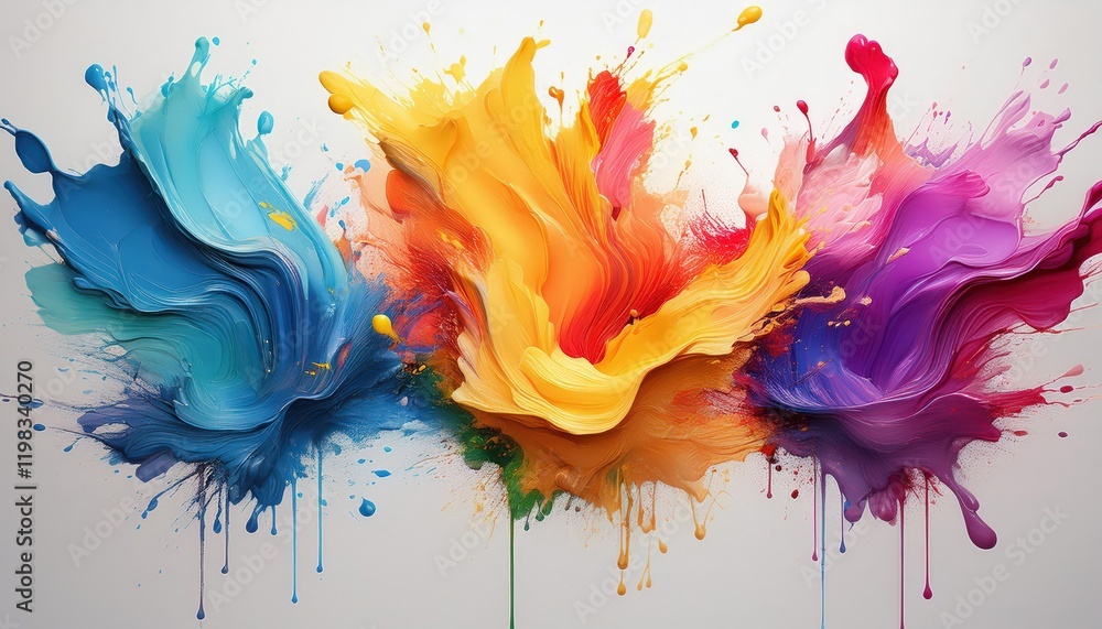 Poster vibrant abstract artwork stunning display of colors in a white backdrop three large, expressive pain
