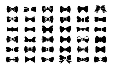 Set of Bow tie icon. Bowtie butterfly black silhouette vector