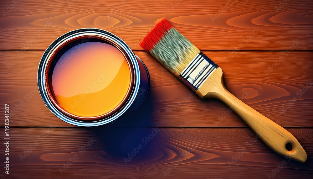 Aufkleber artists palette arranged paintbrush at rest on empty paint can, setting an inviting scene for creati