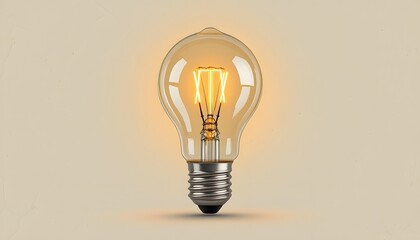 A hyperrealistic lightbulb emits warm light, symbolizing inspiration and innovative ideas, perfect for technology, business and educational media