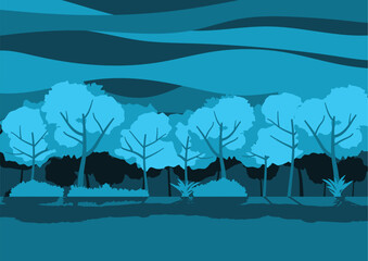 Vector drawing of night forest
