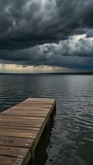 Fototapeta premium dock lake,Lonely Dock Against Rippling Waters and Cloudy Skies