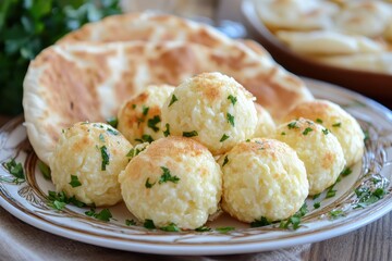 Fototapeta premium Pita bread with cheese spheres