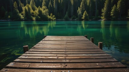Fototapeta premium dock lake,Summer Vibes on a Lake Dock with Crystal-Clear Water