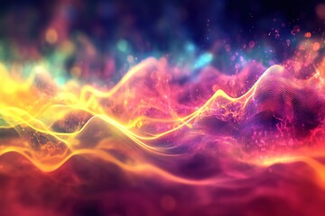 Colorful, abstract image of a wave with a yellow and pink background