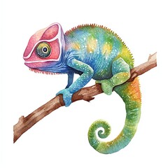 Obraz premium Colorful chameleon perched on a branch.