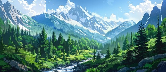 Tranquil Mountain Stream in a Lush Forest