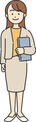 ノートパソコンを持ったビジネスウーマン／先生の全身イラスト