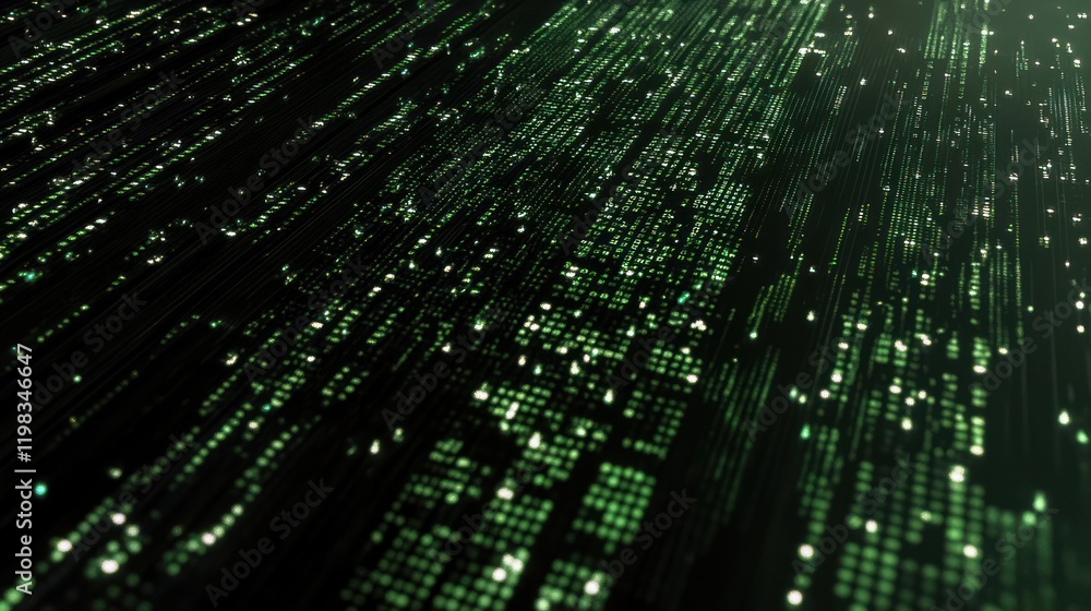 Poster abstract green digital rain: a matrix-like visualization of data streams