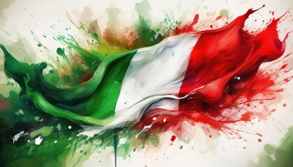 Vibrant Watercolor Splash Abstract of the Italian Flag, Celebrating Color and Artistic Expression...