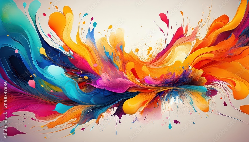 Poster vivid abstract artwork explosion of color and texture on a blank canvas, capturing the essence of ch