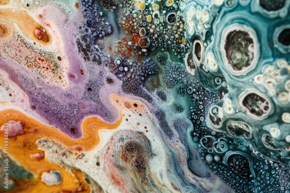 Aufkleber Dense microbial layer displaying vibrant colors and intricate patterns found in a natural environment. Generative AI