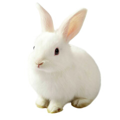 fluffy white rabbit with long ears sits against transparency background, exuding sense of calm and curiosity. This adorable creature is perfect for various themes