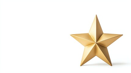 A shiny, golden star sculpture stands against a plain white background, showcasing a modern and minimalist design.