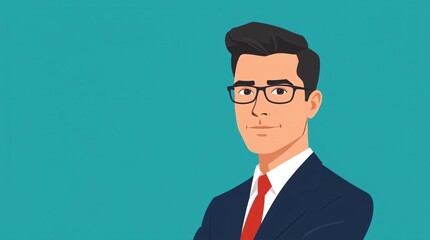 A detailed digital illustration of a confident businessman wearing a suit and glasses, exuding professionalism. Perfect for corporate, leadership, or professional themes.