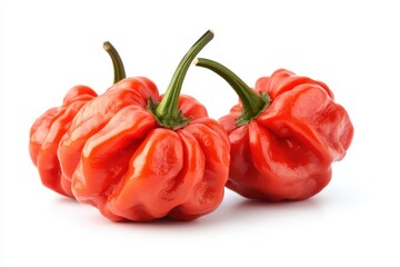 Single red Habanero pepper isolated on white