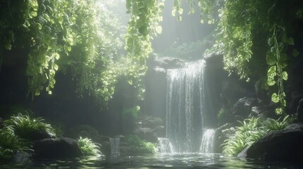 Lush jungle waterfall cascading into a tranquil pool.