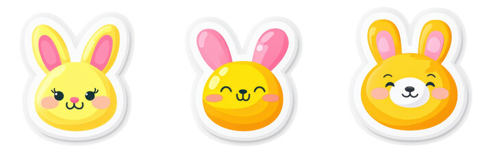 Cute cartoon animal stickers featuring yellow bunnies with playful expressions. These adorable designs are perfect for adding cheerful touch to any project