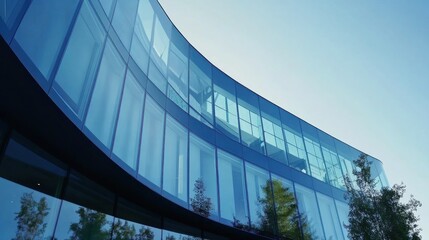 Modern glass curved building exterior.