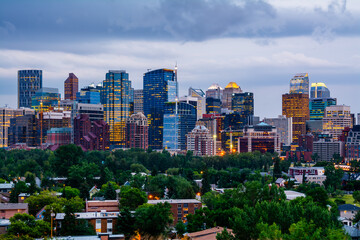 Buildings in Downtown Calgary Canada in the Evening