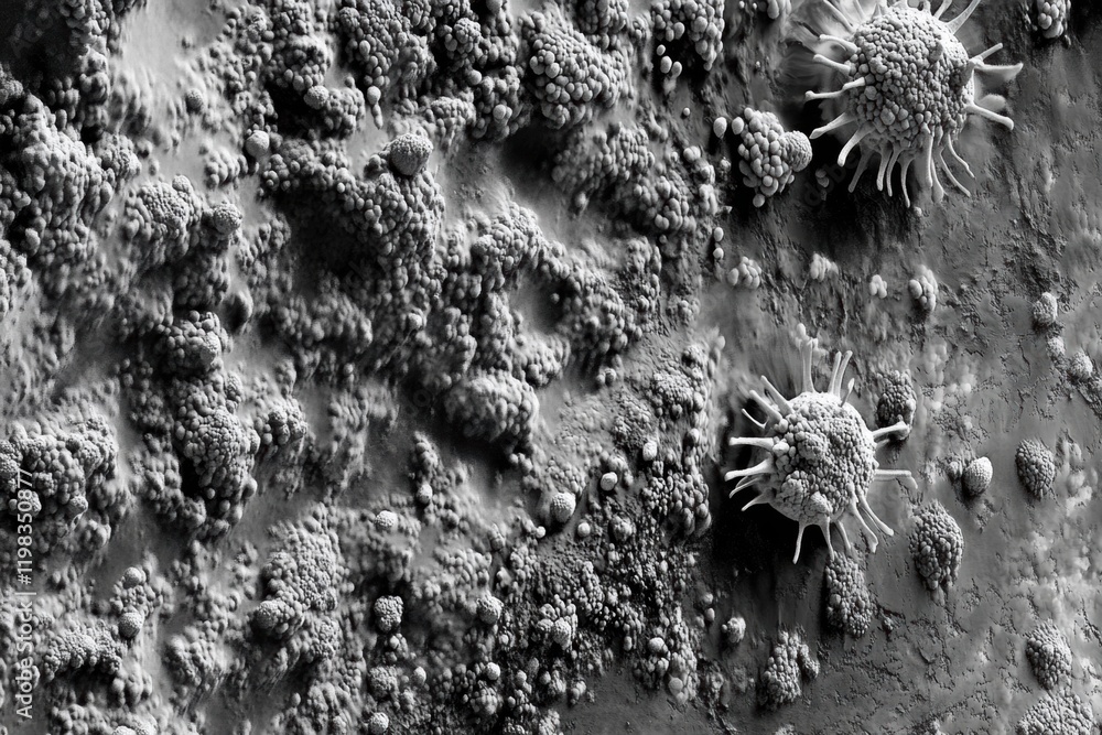 Aufkleber Exploring the structure and diversity of a dense layer of microbes viewed under high magnification in a laboratory. Generative AI