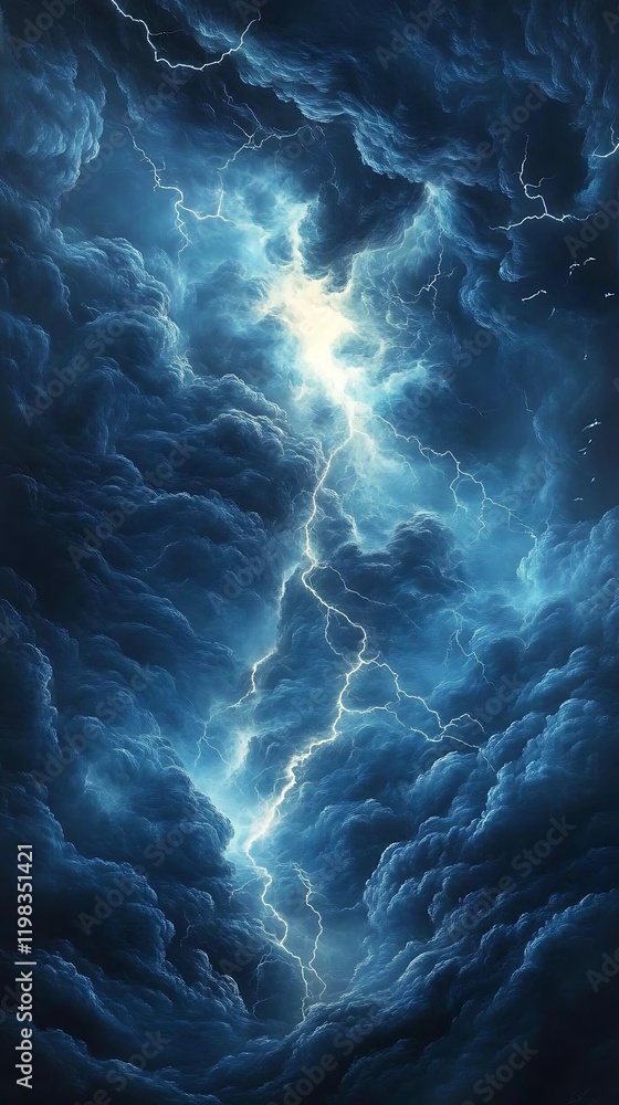 Aufkleber thunderclouds morphing into mythical creatures, with lightning illuminating their jagged forms