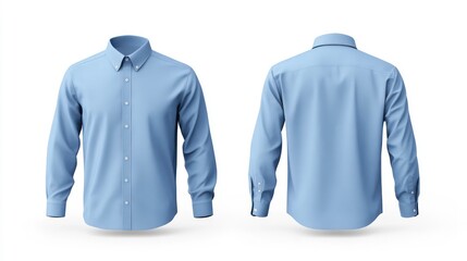 casual or business button up shirt mockup template, front and back view. blank mock up design, soft blue