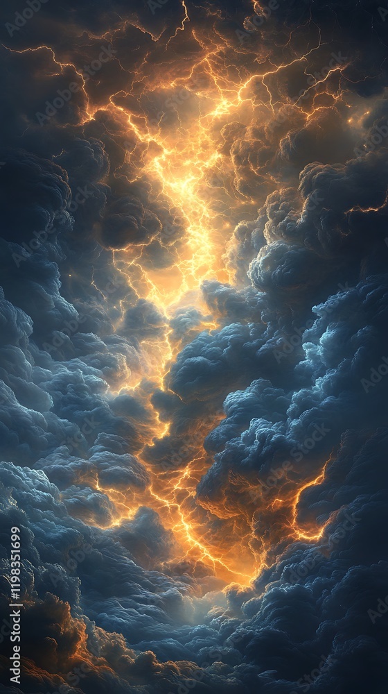 Aufkleber thunderclouds morphing into mythical creatures, with lightning illuminating their jagged forms