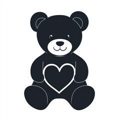 Naklejka premium Black bear graphic holds white heart shape in the center on white background for print, design