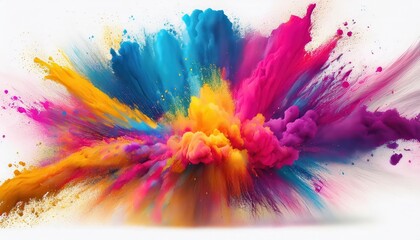Vibrant Holi Paint Powder Explosion A Colorful Festival Burst Against a White Abstract Background, Capturing the Joy and Energy of the Festive Moment in