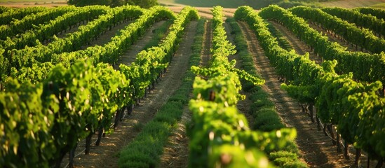 Fototapeta premium Vineyard Rows in the Golden Hour