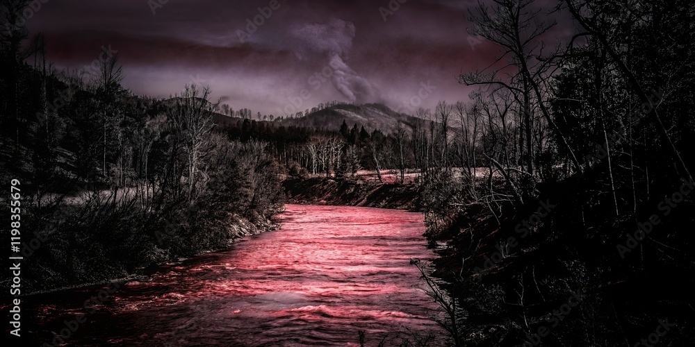 Poster A river with a red color flow