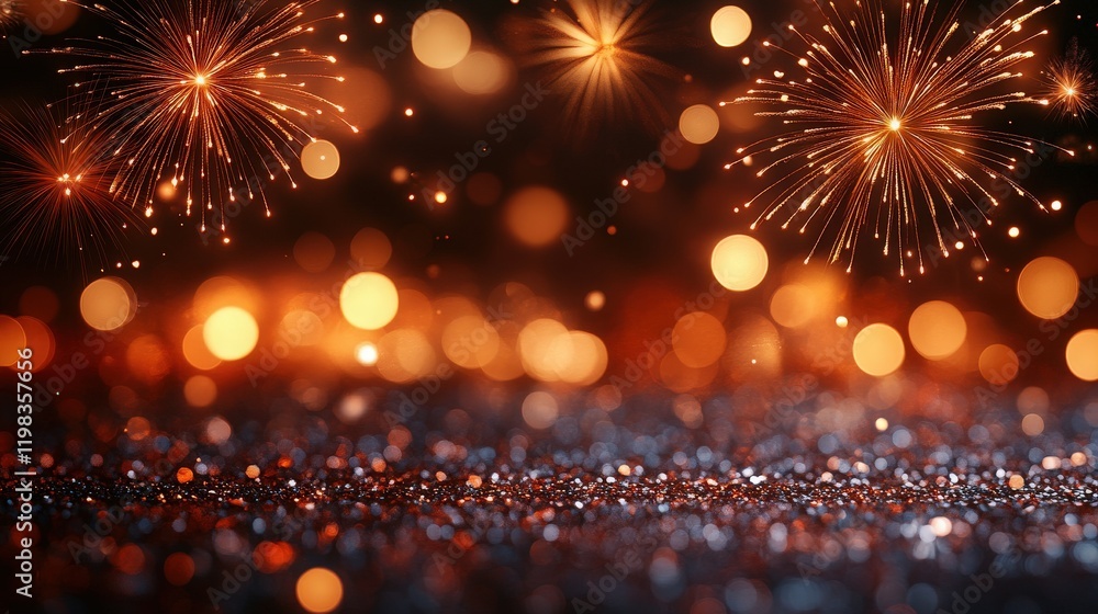 Poster sparkling fireworks display with glowing bokeh lights creating a festive atmosphere for celebrations